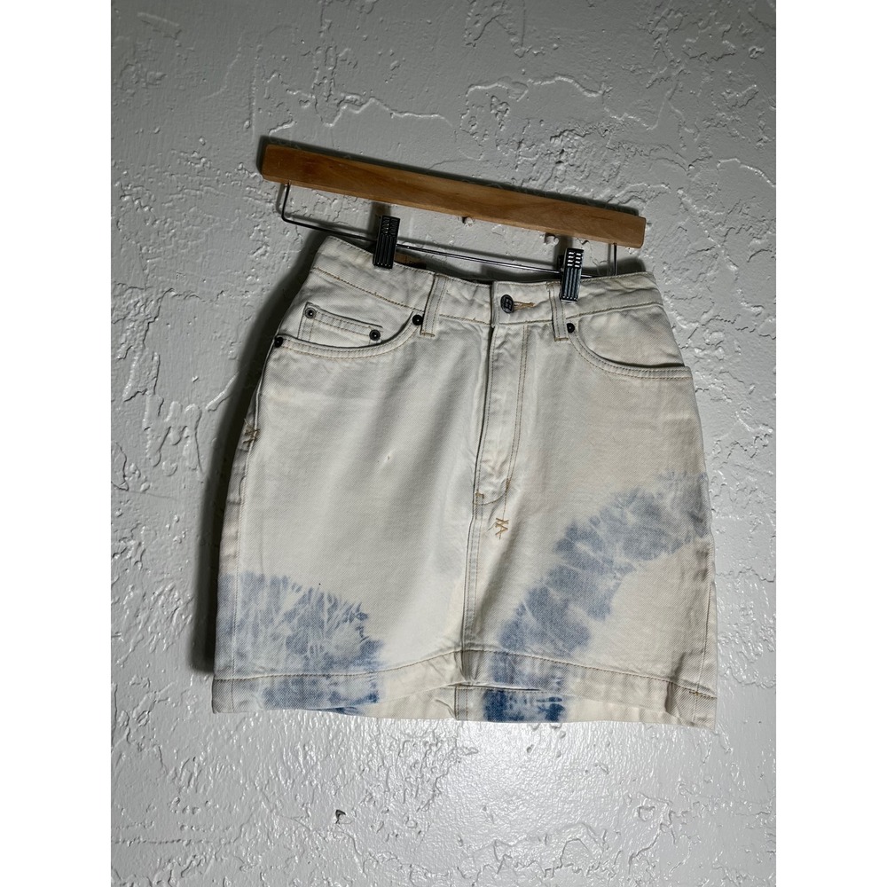 Ksubi Super X Mini Denim Skirt 25 White Blue Tie Dye Distressed NWT